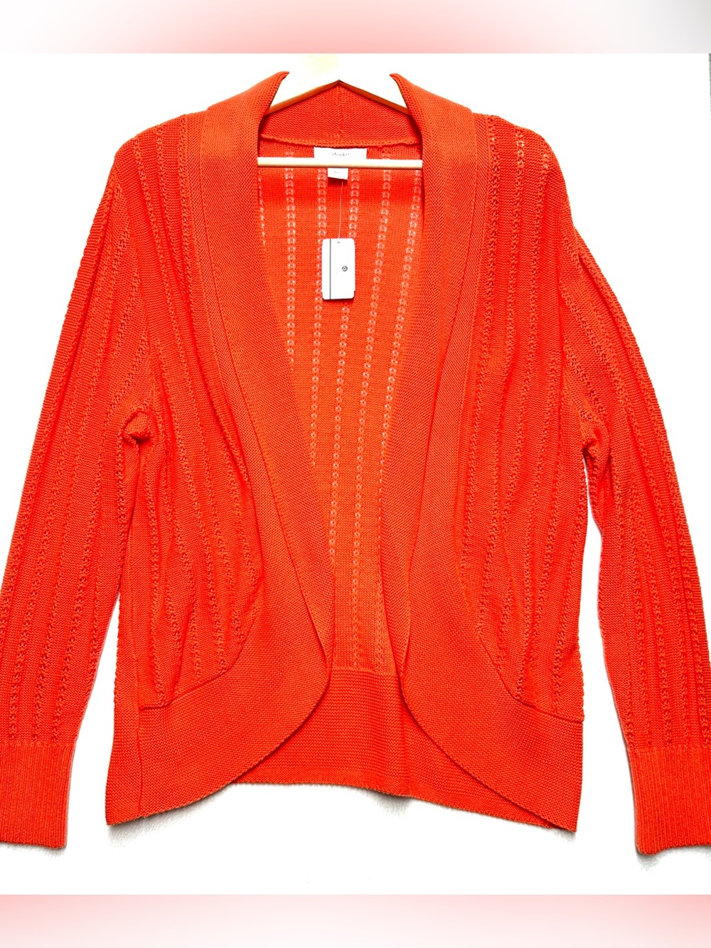 NWT CJ Banks 1X Coral Orange Cotton Pointelle Open Front Cardigan